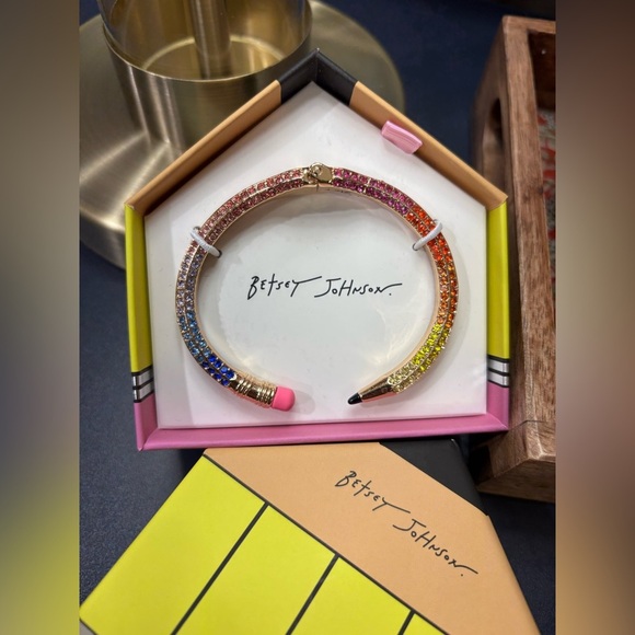 *NEW!* Betsey Johnson Rainbow Crystal Pencil Hinged Bracelet - Picture 1 of 8